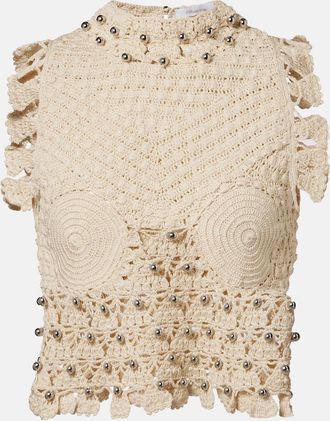 Paco Rabanne Top de croch&eacute; de algod&oacute;n adornado