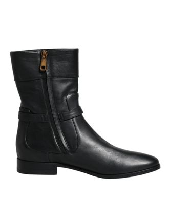 Dolce & Gabbana Zwarte Leren Logo Midden Kuit Laarzen Schoenen