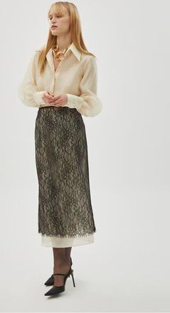Exquise Tulle Lace Midi Skirt in Black at Nordstrom, Size X-Large