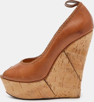 Lanvin Beige Leather Wedge Platform Pumps