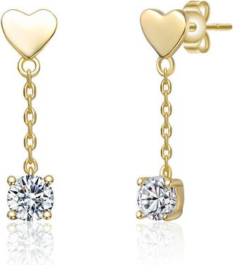 Rachel Glauber 14K Gold Plated with Clear Cubic Zirconia Heart Design Drop Earrings