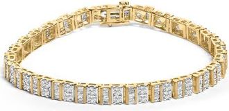 House of Brilliance 10K Yellow Gold 4.0 Cttw Baguette & Round Cut Diamond Bezel Tennis Bracelet at Nordstrom