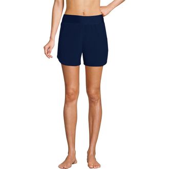 Lands End 5 Quick Dry Elastic Waist Board Shorts Swim Cover-up Shorts with Panty in Deep Sea Navy at Nordstrom, Size 16P