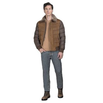 Moorer MenS Brown Quilted Jacket With Fur Collar, Size 48