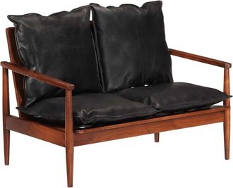 vidaXL Vidaxl - Divano 2 Posti Nero Vera Pelle E Legno Massello Acacia