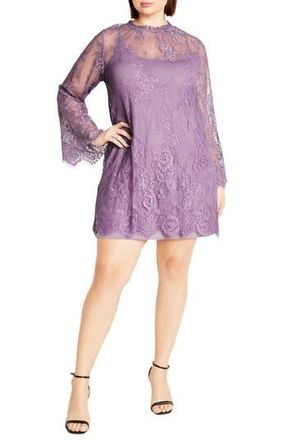 City Chic Micaela Long Sleeve Lace Overlay Dress in Vintage Lavender at Nordstrom Rack, Size Xl/22W