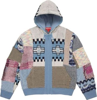 SUPREME SS26 Patchwork Zip Up Hooded Sweater Light Blue SUP-SS26-261-BLU
