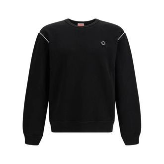 Kenzo Sweatshirts, male, Black, Size: XL Cotton Sweatshirt with Ribbed Trims