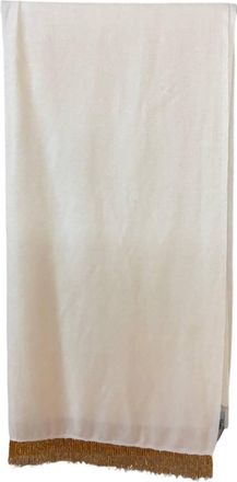 Bajra Womens Pashmina Scarf With Bead Trim In Ivory/gold