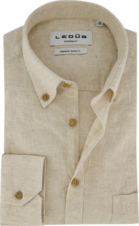 Led&ucirc;b Beige linnen button-down collar overhem Ledub Modern Fit