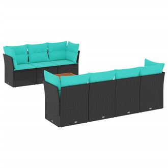 vidaXL Set De Sof&aacute;s De Jard&iacute;n Y Cojines 8 Piezas Rat&aacute;n Sint&eacute;tico Negro Vidaxl