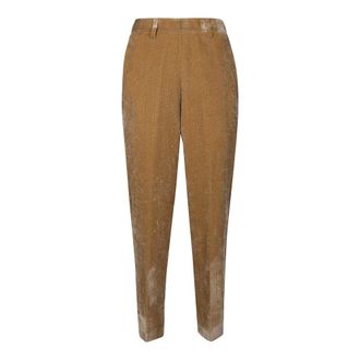 Momoni Broeken, Dames, Beige, M, Fluwelen Lurex Elastische Broek