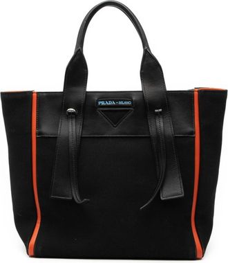 Prada Black Orange Canvas Leather Tote Bag (Pre-Owned)