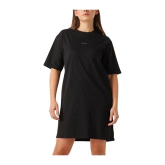 Calvin Klein Kleedjes, Dames, Zwart, S, Denim, Zwarte Mini Jurk Placed Inst Tee