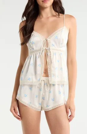 Etam Noreen Tie Front Pajama Camisole in Print Ecru Backgr at Nordstrom, Size X-Small