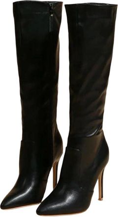 Generic Women Knee High Pu Leather Boots Side Zipper Stiletto Heel Party Wedding Long Boot