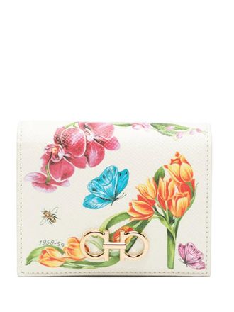 Ferragamo White Gancini Floral Wallet