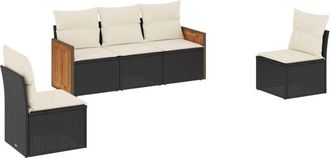 vidaXL Set De Muebles De Jard&iacute;n 5 Pzas Y Cojines Rat&aacute;n Sint&eacute;tico Negro Vidaxl