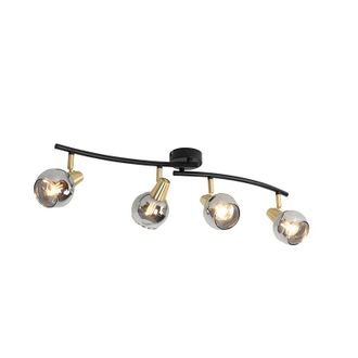 QAZQA Art D&eacute;co Plaf&oacute;n Art Deco Dorado Cristal Ahumado 4-luces - Vidro Vidrio /acero Alargada Adecuado Para Led Max. 4 X 25 Watt - Qazqa