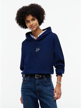 Tommy Hilfiger Womens Layered-Look Relaxed Fit Hoodie - Carbon Navy - XXL
