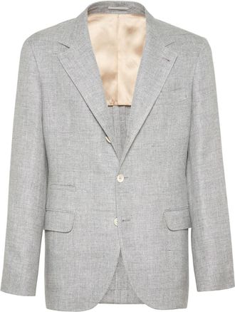 Brunello Cucinelli notched-lapels single-breasted blazer - men - Linen/Flax/Wool/Silk - 50 - Grey