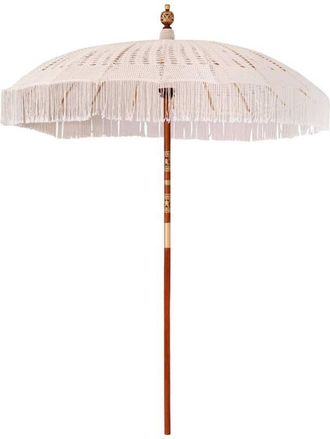 vidaXL Sombrilla Crema (185-195) X 250 Cm Algod&oacute;n Y Madera Maciza Vidaxl