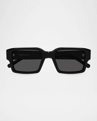 Alexander McQueen Men & apos;s AM0579S Flat Acetate Recycled Acetate Square Sunglasses