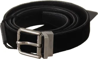 Dolce & Gabbana Zwarte Katoenen Riem met Zilverkleurige Metalen Gesp