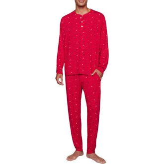 Eberjey Henry Print Jersey Long Pajamas in Nutcracker Holly Red at Nordstrom Rack, Size Medium