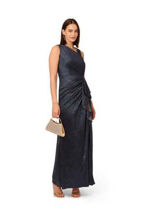 Adrianna Papell Womens Metallic Foil Long Dress - Blue - Size 16 UK