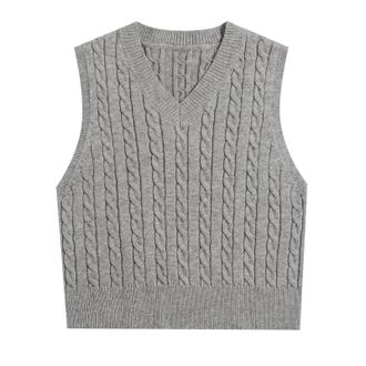 Generic Sleeveless Jumpers for Women Plain Ladies Chunky Knit Vest Womens Knitted Winter V Neck Tank Top Pull Over Soft Casual Outwear Sleeveless Jumper Plus 