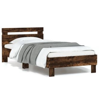 vidaXL Vidaxl - Estructura De Cama Cabecero Luces Led Roble Ahumado 90x190 Cm