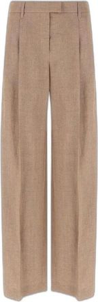 Brunello Cucinelli Broeken, Dames, Beige, L, Wol, Wijde Plooien Wol Broek
