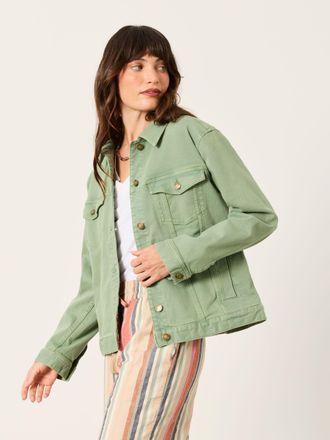 Fat Face FatFace Petite Oversized Denim Jacket in Green