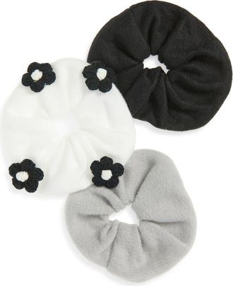 Tasha 3-Pack Knit Scrunchies in Ivory/Blk/Grey at Nordstrom