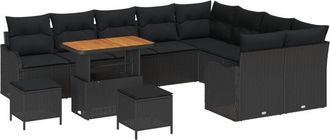 vidaXL Vidaxl - Garden Sofa Set Height-Adjustable 12 pcs Black Poly Rattan