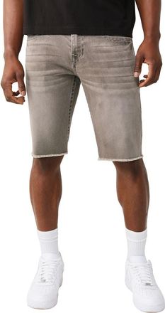 True Religion Ricky Frayed Straight Leg Denim Shorts in Plankton Grey Wash at Nordstrom, Size 32