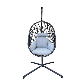 Mobili Rebecca Rebecca Mobili Sill&oacute;n Colgante Mecedora Polyrattan Gris Para Jard&iacute;n Casa