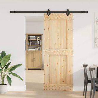 Berkfield Home Sliding Door with Hardware Set 85x210 cm Solid Wood Pine in Light Tan