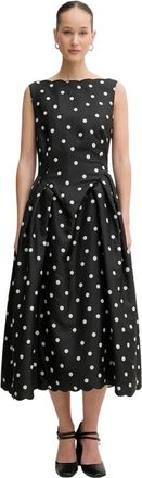 Stine Goya Midi Jurk met Patroon - Dames - Casual kleedjes - Zwart - XS - Polyester - Kleedjes