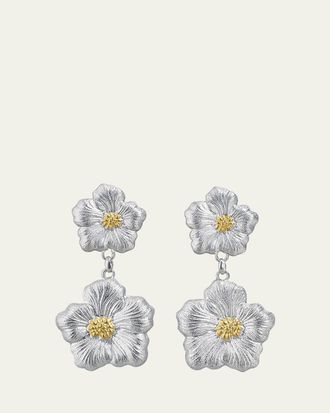 Buccellati Blossoms Gardenia Sterling Silver and 18K Yellow Gold Pendant Earrings, 8.5cm