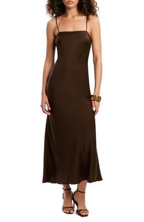 Bardot Marlo Satin Cocktail Slipdress in Dark Chocolate at Nordstrom, Size 12