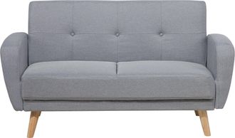 Beliani Sof&aacute; Cama Tapizado En Tela Gris 2 Plazas Patas De Madera Estilo Minimalista Moderno Florli