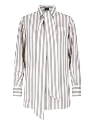 Kiton Beige Silk Striped Classic Collar Shirt