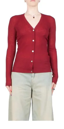 6397 Skinny Rib V Cardigan In Wine