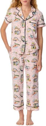 Kate Spade New York Piped Jersey Pajamas in Pink Grid at Nordstrom, Size Medium