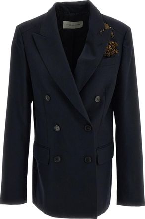 Dries Van Noten Blue Floral Embroidered Pure Wool Twill Double-Breasted Blazer