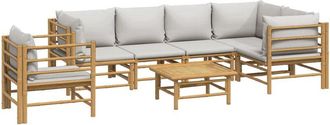 vidaXL Set De Muebles De Jard&iacute;n 7 Piezas Bamb&uacute; Y Cojines Gris Claro Vidaxl