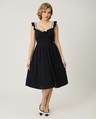 Unique Vintage Sweetheart Flutter Sleeve Swing Dress in Black Solid at Nordstrom, Size X-Large
