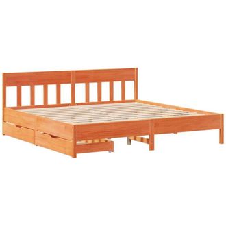 vidaXL Cama Sin Colch&oacute;n Madera Maciza De Pino Marr&oacute;n Cera 200x200 Cm Vidaxl